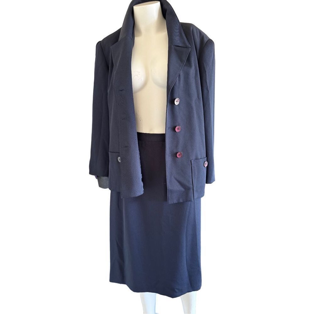 Three Flags of California women’s M navy blue blazer skirt set vintage 90s